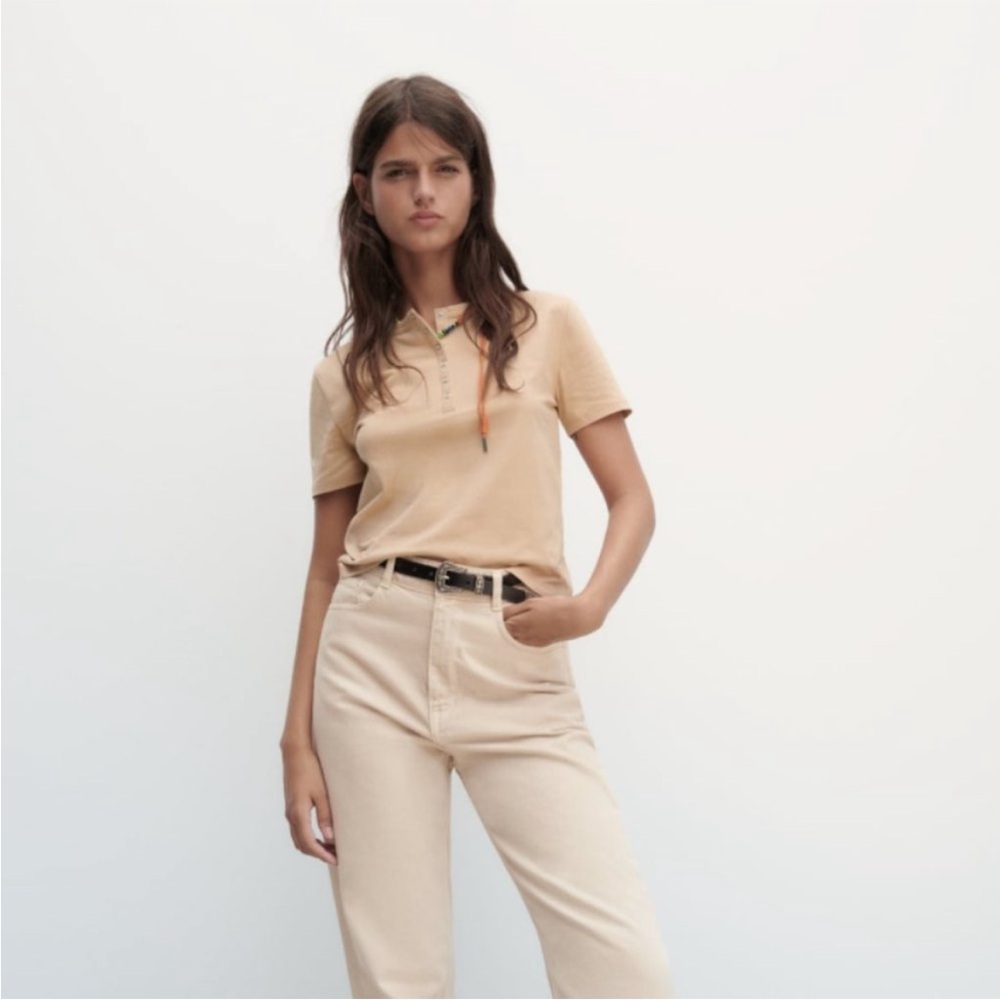 Zara Women’s 1/4 Snap Tee Shirt Tan Size Medium